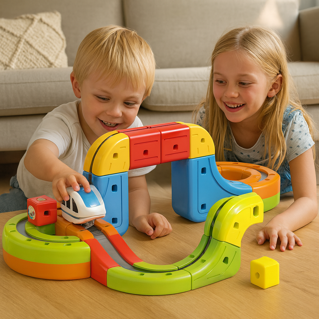 Juguete magnético de cubos y vías para niños