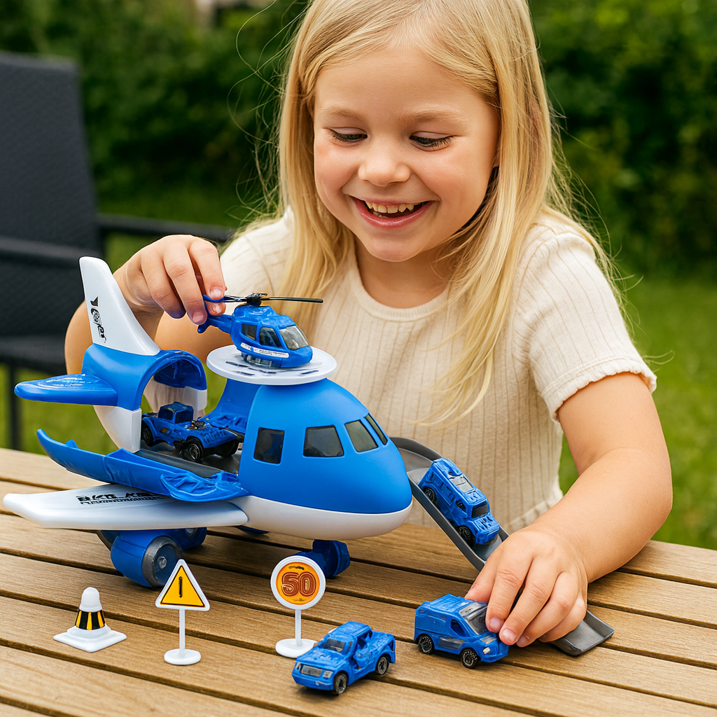 Juego de juguetes con avión y vehículos