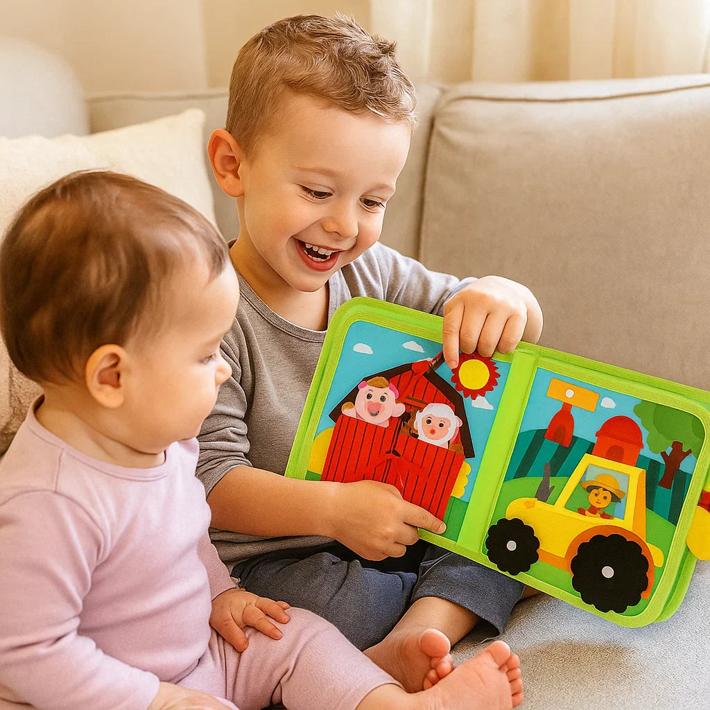 Libro de cuentos de granja para niños pequeños | Libro de actividades de suave fieltro para el aprendizaje de animales y la motricidad fina