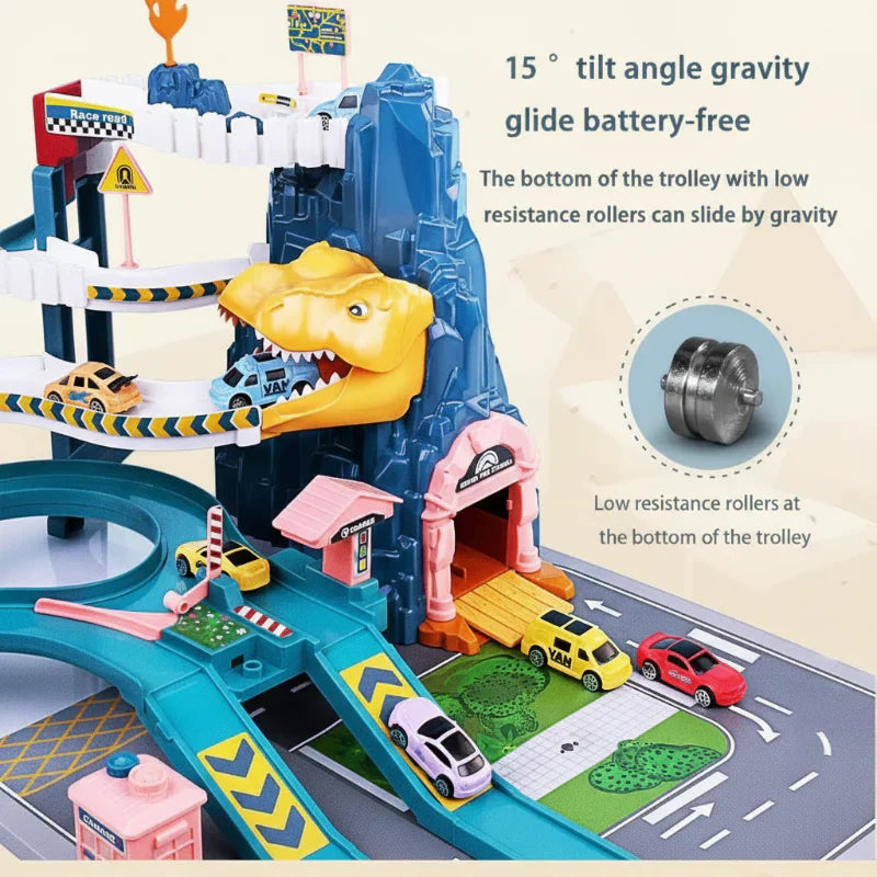 JurassicRun – Divertido e instructivo – Pista de carreras con automóviles en forma de dinosaurio