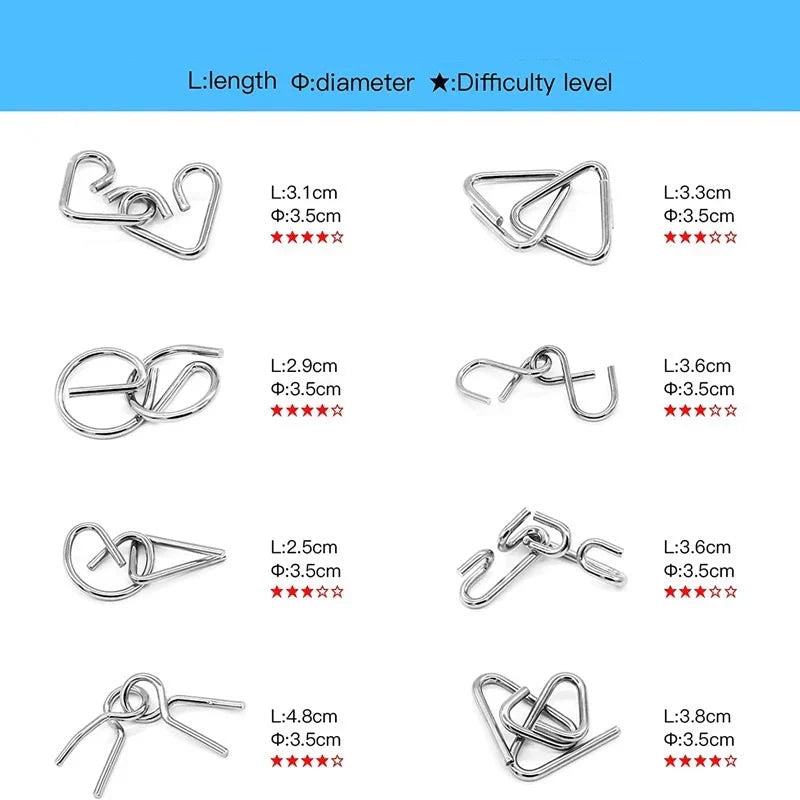 Conjunto de anillos de rompecabezas de metal ⎜ Ejercicio mental