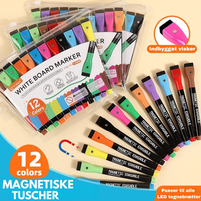 12x PRO Marcadores Magnéticos para Pizarras LED Brillantes