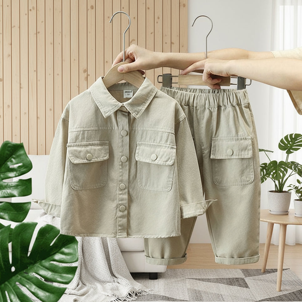 LittleExplorer – Cómodo y a la moda – Conjunto de pantalones y camisa para niños