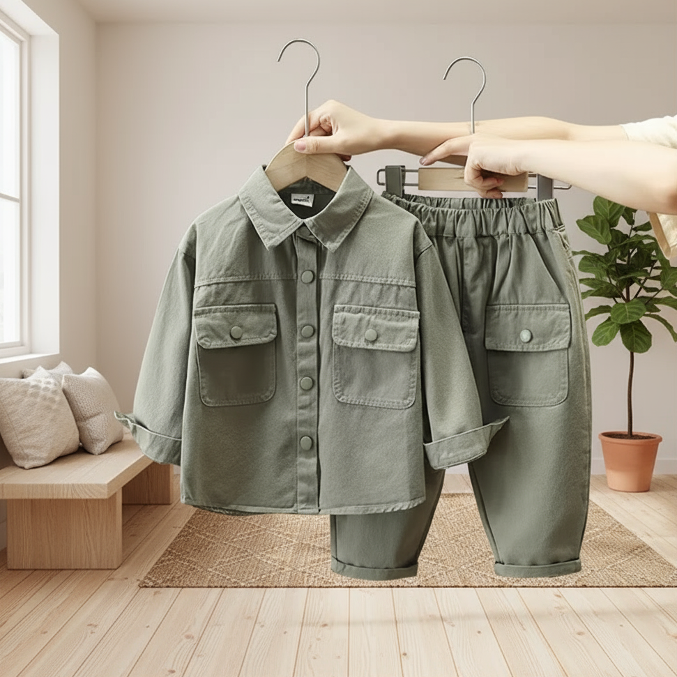 LittleExplorer – Cómodo y a la moda – Conjunto de pantalones y camisa para niños